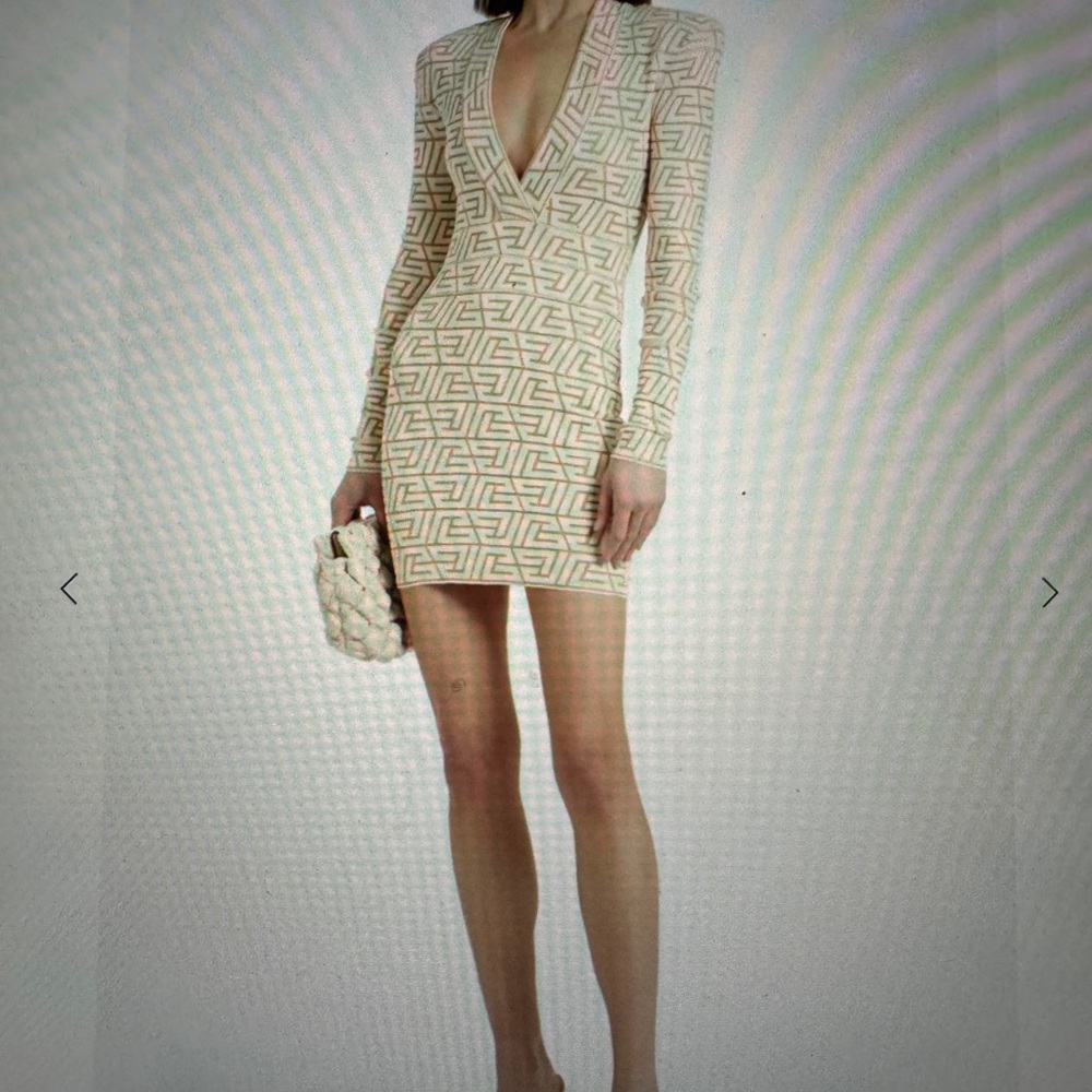 Pierre Balmain Beige Patterned Long Sleeve Dress